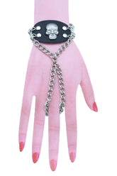 Women Men Bracelet Silver Metal Hand Chain Skull Charm Biker One Size